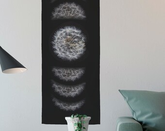 Dandelion Moon Phases - Organic -Long Tapestry - Wall Tapestry - Alchemy Gothic - Meditation Hippie - Wall Hanging Cotton Skinny