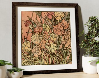 Mucha Floral Print: Art Nouveau Mandala, Pink & Beige