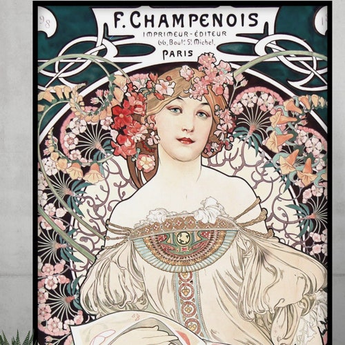 Art Nouveau Poster Bohemian Print Large Artwork Hippie Lady - Etsy