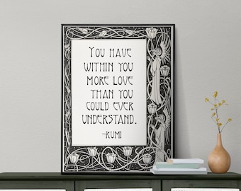 Rumi Poem Art Print: Bohemian Black and White Quote Poster