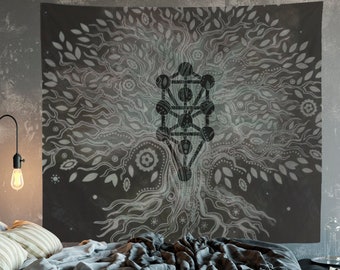 Tree Of Life Mandala Kabbalah  Wall Tapestry Neutral Colors Yoga