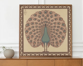 Vintage Peacock Art Nouveau Print: Brown Wall Decor
