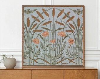 Walter Crane Print: Art Nouveau Cattails, Vintage Bird Wall Art