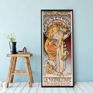 Póster de Mucha - Póster Art Nouveau - Boho Lady Sarah - Impresión de obra de arte grande - Floral - Póster largo