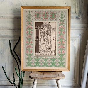 Die Hohe Priesterin Druck - Vintage Shabby Chic - Tarot Poster - Jugendstil Tarot Karte Poster - Grün und Pink