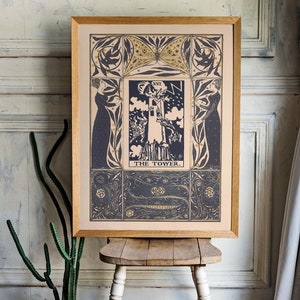 L'impression de la tour - vintage shabby chic - affiche de tarot - affiche de carte de tarot Nouveau - beige et bleu