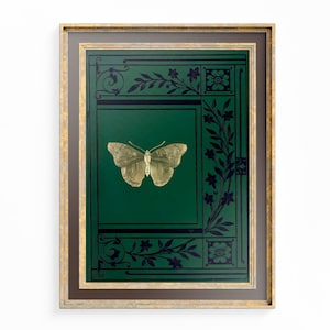 Green Vintage Book Cover Print - Art Nouveau Poster - Gold Butterfly - Dark Academia - Moody Room