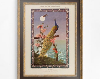 Vintage Peacock Art Print: Ornate Nouveau, Bohemian Wall Decor