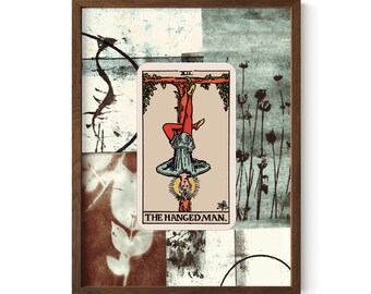 The Hanged Man Collage Tarot Print: Floral Nouveau, Vintage Art - Neutrals