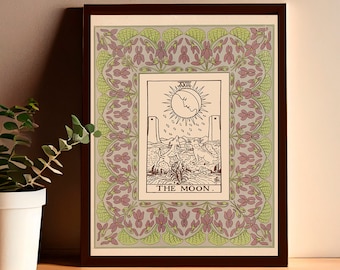 Nouveau Tarot Card Print: The Moon, Vintage Art Poster