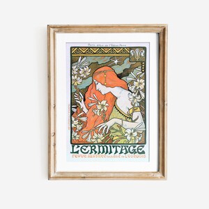 Stampa Art Nouveau - Paul Brothers - Arancione e verde vintage - Stampa boho - Opera d'arte di grandi dimensioni