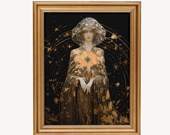 Göttin Lilith Druck: Schwarz und Gold Pagan Mythology Art