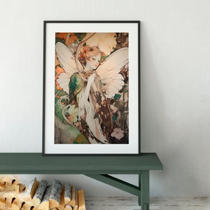 Fairy Poster - Vintage Fairy Art - Beige and Green Fairy Art - Fairy Lovers Gift - Mystical Fairy