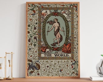 Art Nouveau Tarot - The World Card - Bohemian - Print Large Artwork - Vintage Brown