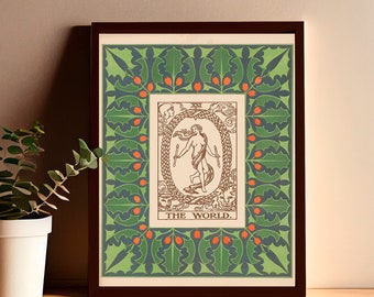 Nouveau Tarot Card Print: The World, Vintage Art Poster