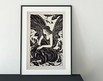 Fairy Poster - Vintage Fairy Art - Black and White Fairy Art - Fairy Lovers Gift