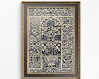 Art Nouveau Floral Print: Indigo Bohemian Poster