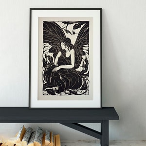 Fairy Poster - Vintage Fairy Art - Black and White Fairy Art - Fairy Lovers Gift