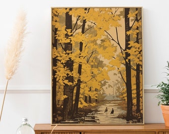 Autumn Painting - Cottagecore Art - Yellow Art Print - Moody Vintage Art - Fall Print - Scenery