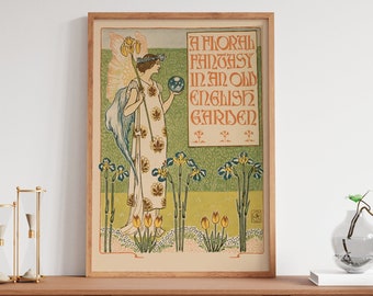 Walter Crane Floral Fantasy Print: Vintage Nouveau Art