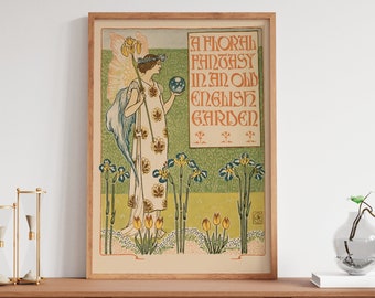 Vintage Book Print - Walter Crane - Nouveau Print - Bohemian Print - Green and Yellow - Floral Fantasy