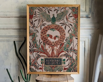 Vintage Bird Print - Paris - Ornate Nouveau Print - Bohemian Print Large Artwork - Beige and Green