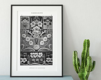 Art Nouveau Black and White Floral Poster - Vintage Design - Ornamental Print - Large Artwork