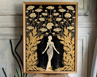 Demeter - Goddess - Deco - Art Nouveau Goddess - Poster  Bohemian - Goddess Print Large - Black and Gold Print