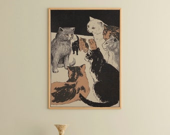 Vintage Cat Painting - Art Nouveau Cat illustration Print - Cat Lover - Portrait