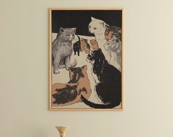 Vintage Cat Art Nouveau Illustration Print - Cat Lover Gift