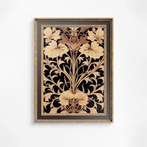 Art Nouveau Poster Floral Print Bohemian Print Large Artwork Mucha - Beige and Black - Vintage