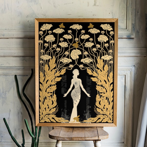 Demeter - Goddess - Deco - Art Nouveau Goddess - Poster  Bohemian - Goddess Print Large - Black and Gold Print