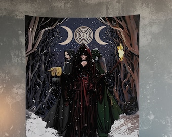 Triple Goddess Tapestry: Hecate Holiday, Wiccan Gothic Art