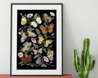 Black Butterflies Print -  Vintage Print - Butterfly Poster Print - Bohemian Print Large Artwork