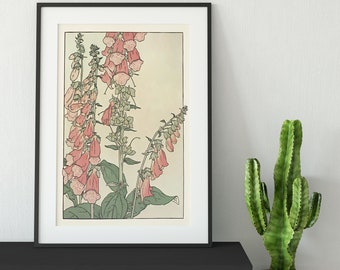 Vintage Pink Floral Print: Nouveau Bohemian Artwork