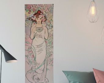 Art Nouveau Tapestry - Pink Bohemian Wall Hanging -Boho - Pastel Mucha
