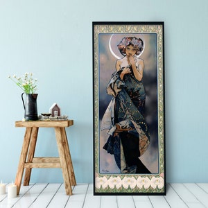 Mucha Moon Print - Cartel Art Nouveau Boho Print Large Artwork - Floral - Cartel largo - alphones mucha