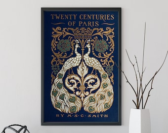 Vintage Book Cover Print - Peacock Art Nouveau Poster - Bohemian Print - Large Artwork