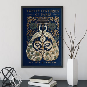 Vintage Book Cover Print - Peacock Art Nouveau Poster - Bohemian Print - Large Artwork