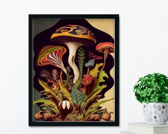 Mushrooms Vintage Illustration - Psychedelic Mushrooms Botanical Print