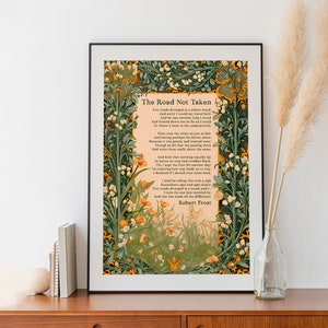 The Road Not Taken Print - Inspirational - Floral Art Print - Robert Frost Poem