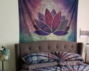 Lotus Tapestry Wall Hanging Chakra Bohemian Decor  Neutral Colors