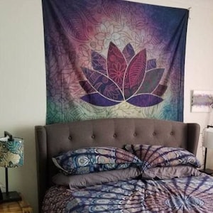 Lotus Tapestry Wall Hanging Chakra Bohemian Decor  Neutral Colors