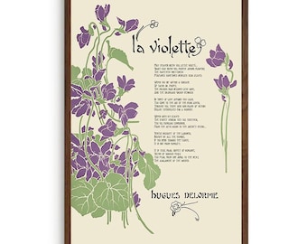 Art Nouveau Violets Print – Purple Beige Vintage Poem Poster