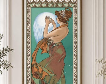 Alphonse Mucha Étoile Polaire Art Nouveau Print, Floral Moon Poster (19x48)