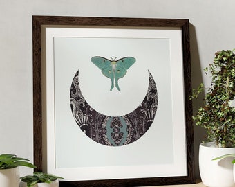 Luna Moth Print - Moon Print - Bohemian Print