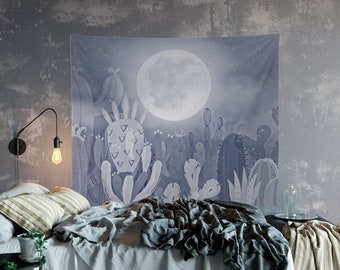 Night Moon and Cactus Painted Tapestry Bedspread Wall Hanging Tapestry Room Deco Night Moon and Cactus Painted Tapestry Bedspread Wall Hanging Tapestry Room Deco