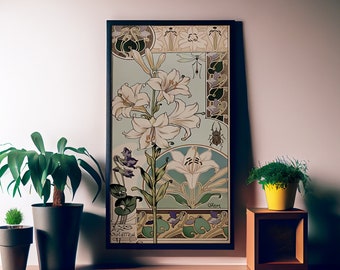 Impresión floral Art Nouveau: Póster Boho Violets, obra de arte grande