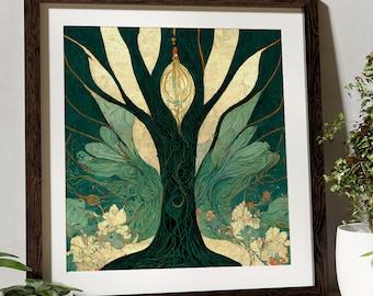 Sacred Tree - Surreal Art Upper world and lower world - Art Print - For Your Sacred Space