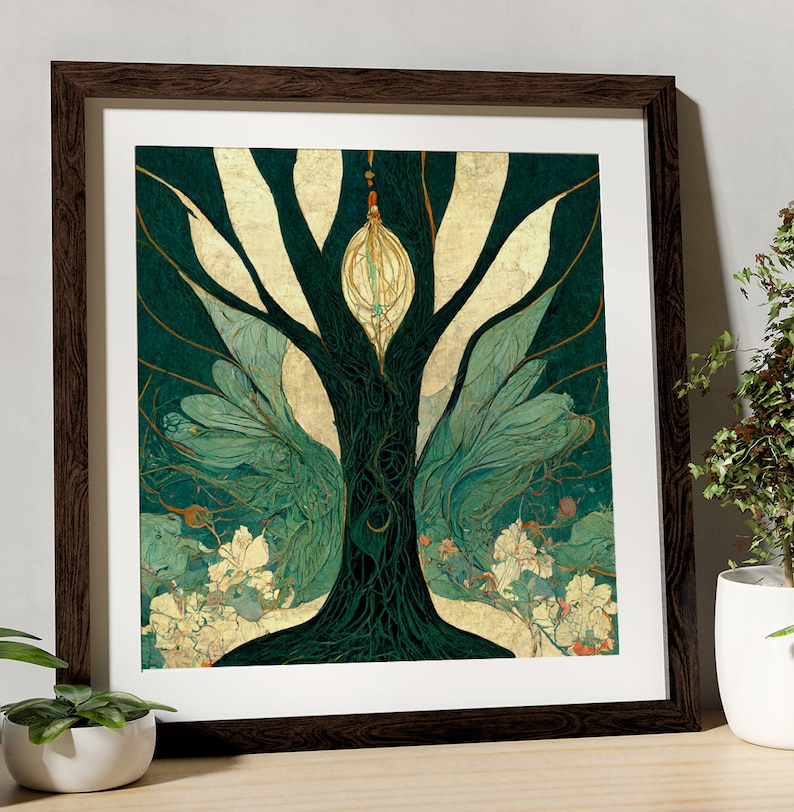 Sacred Tree Surreal Art Upper world and lower world Art Print For Your Sacred Space image 1
